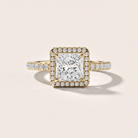 Mabel Halo French Pavé Princess Diamond Engagement Ring in Yellow Gold [studio-metal-20261024]
