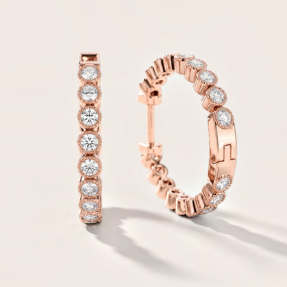 Iris Milgrain Round Diamond Hoop Earrings in Rose Gold [studio-metal-20261024]