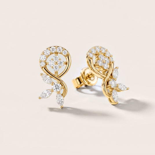 Serpentine Vine Marquise & Round Diamond Earrings in Yellow Gold [studio-metal-20261024]