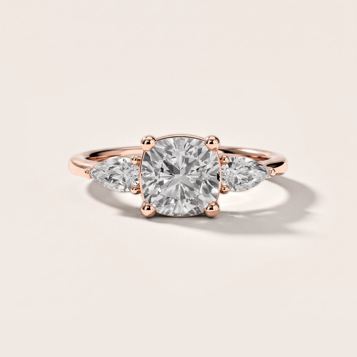 Faye Three-Stone Trellis Cushion Diamond Engagement Ring in Rose Gold [studio-metal-20261024]