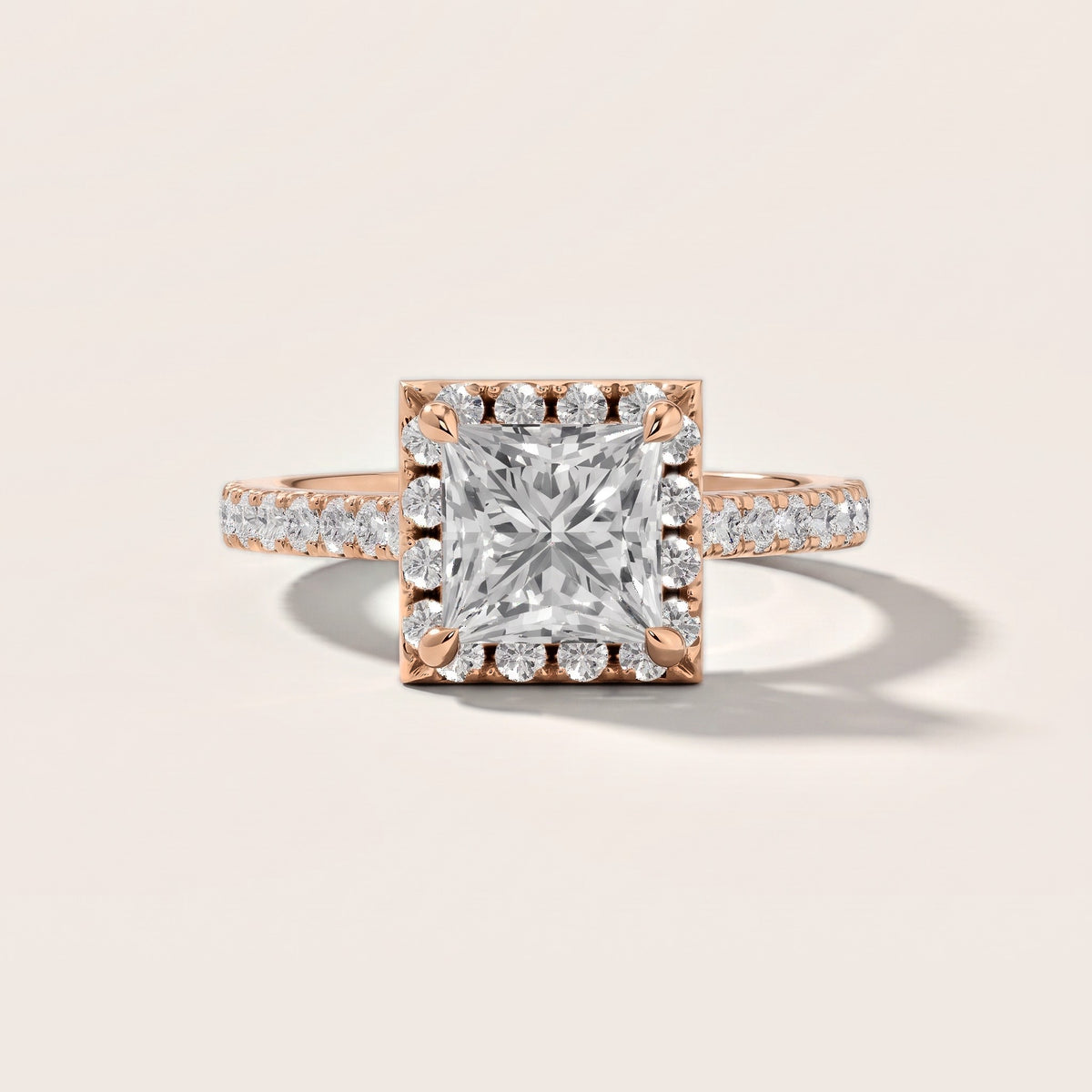 Amara Halo Claw Prong Princess Diamond Engagement Ring in Rose Gold [studio-metal-20261024]