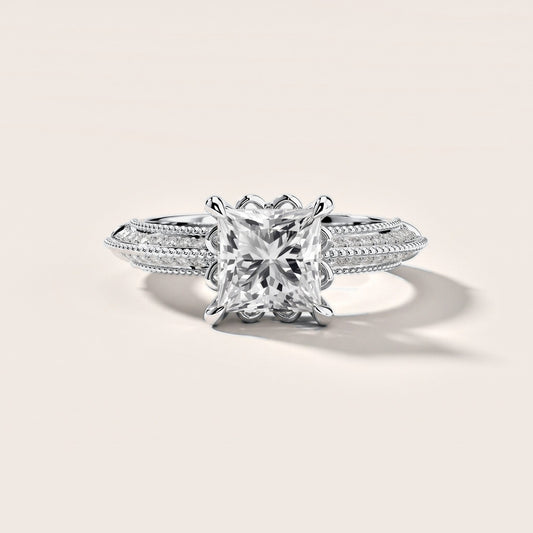 Chiara Vintage Milgrain Princess Diamond Engagement Ring in White Gold [studio-metal-20261024]