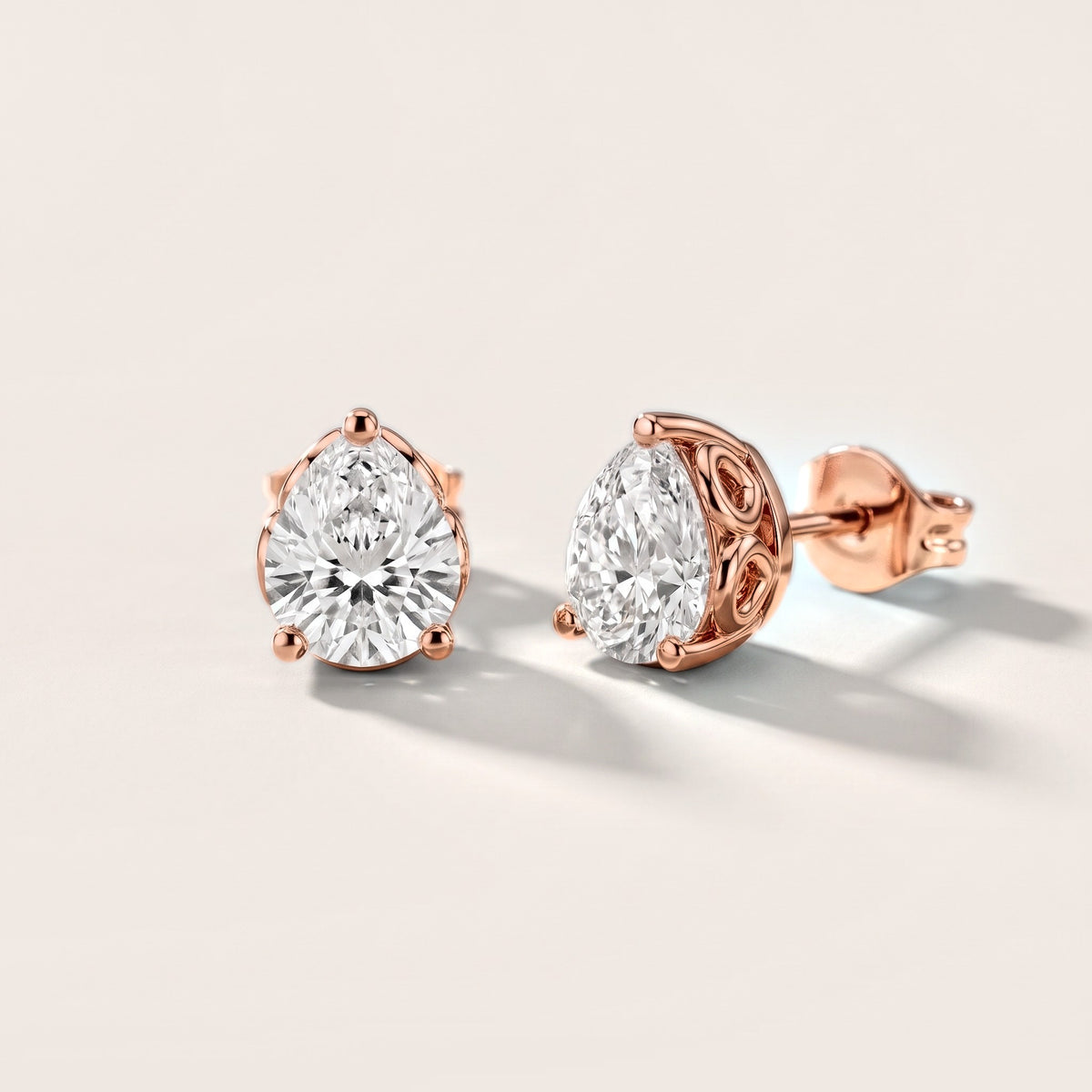 Heirloom Scroll Pear Diamond Earrings in Rose Gold [studio-metal-20261024]