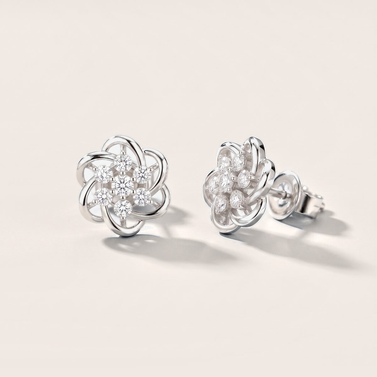 Woven Bloom Round Diamond Earrings in White Gold [studio-metal-20261024]