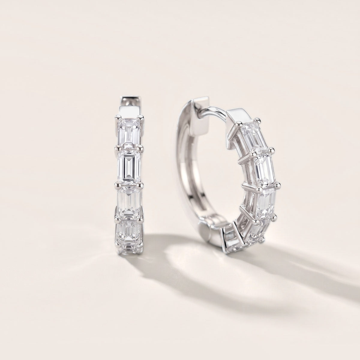 Deco Orbit Emerald Diamond Hoop Earrings in Platinum [studio-metal-20261024]