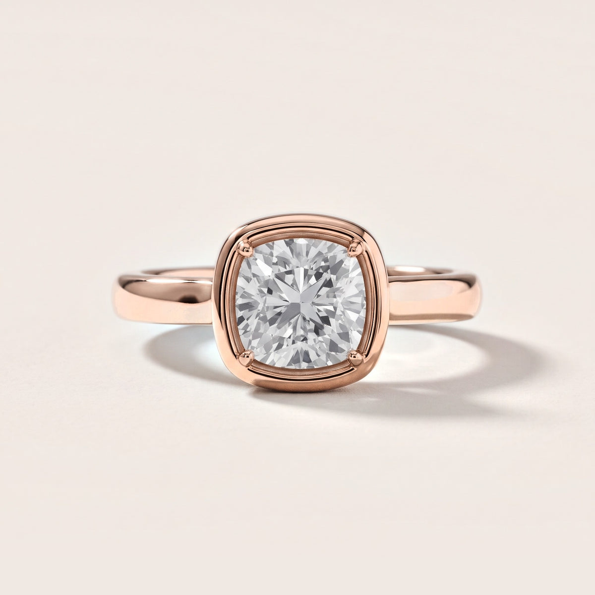 Alina Bezel Solitaire Cushion Diamond Engagement Ring in Rose Gold [studio-metal-20261024]