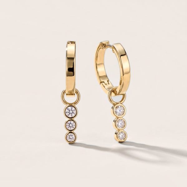 Wave Bezel Round Diamond Drop Earrings in Yellow Gold
