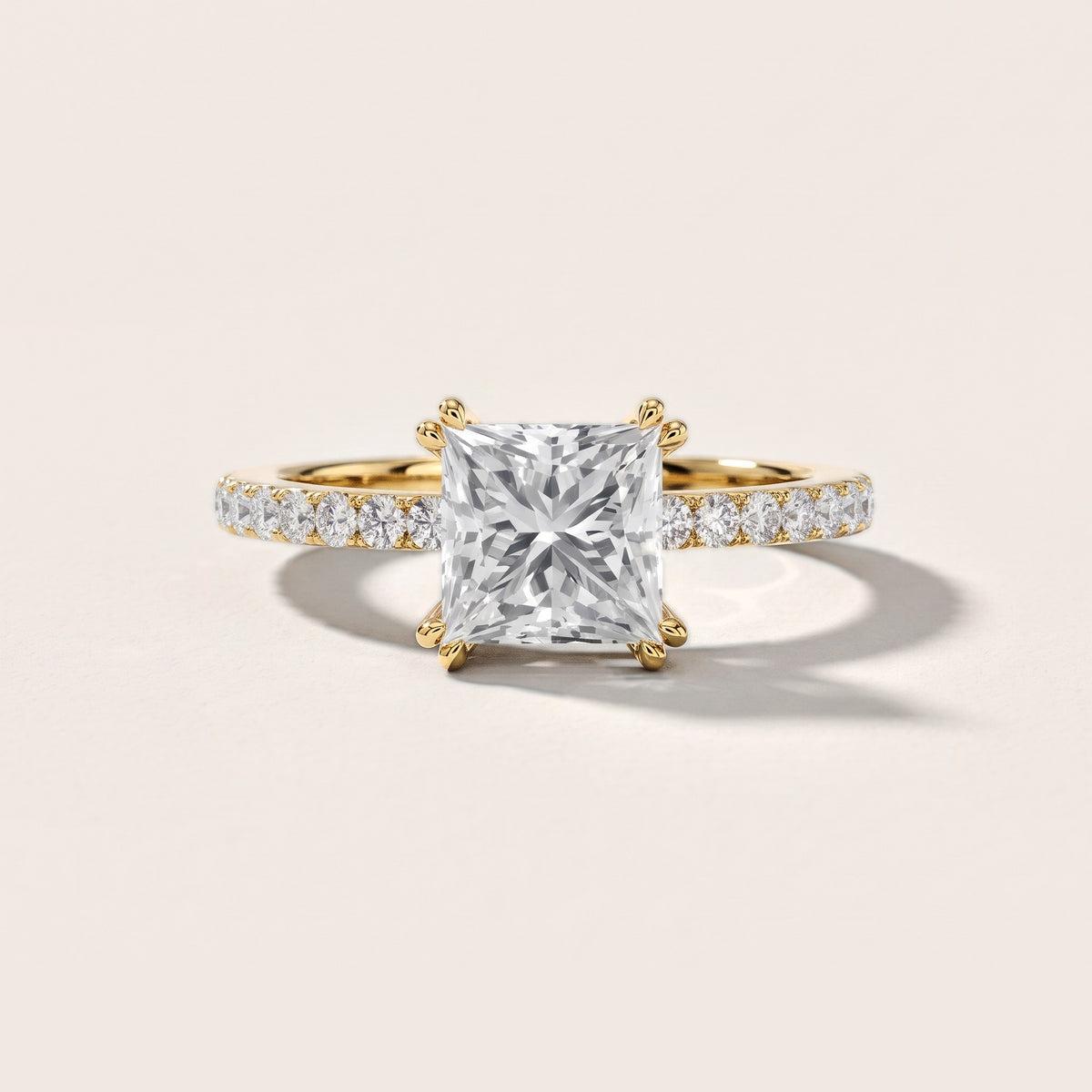 Luna Solitaire Pavé Princess Diamond Engagement Ring in Yellow Gold [studio-metal-20261024]