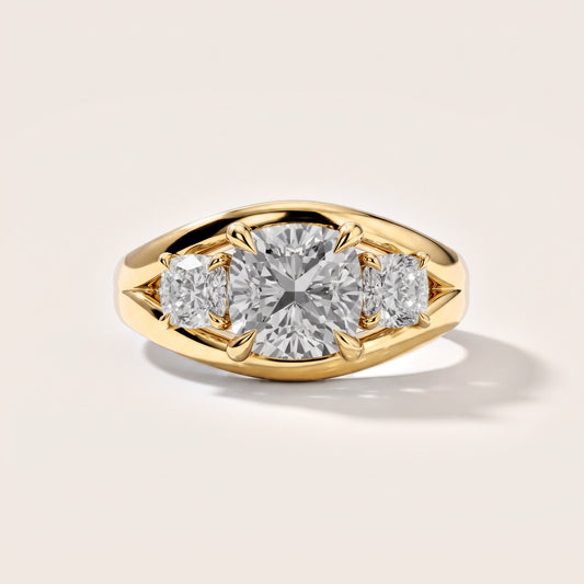 Exquisite Three-Stone Cushion Diamond Engagement Ring in Yellow Gold [studio-metal-20261024]
