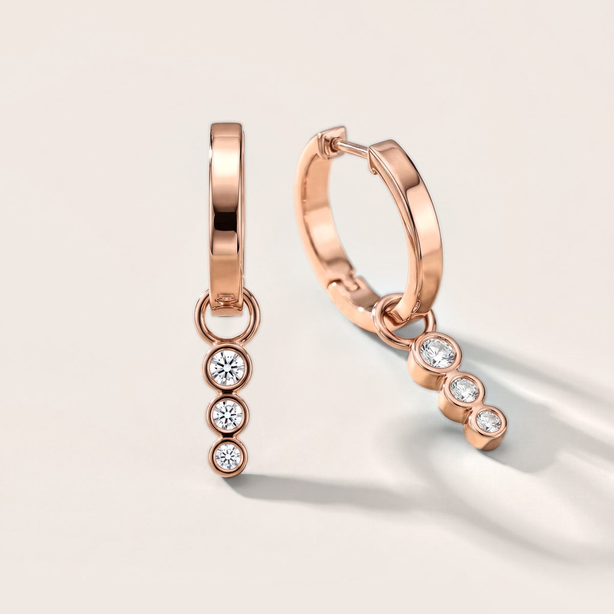 Wave Bezel Round Diamond Drop Earrings in Rose Gold [studio-metal-20261024]