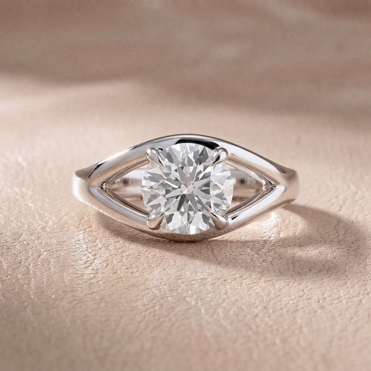 Madeleine Split Shank Round Diamond Engagement Ring in White Gold - front.jpg