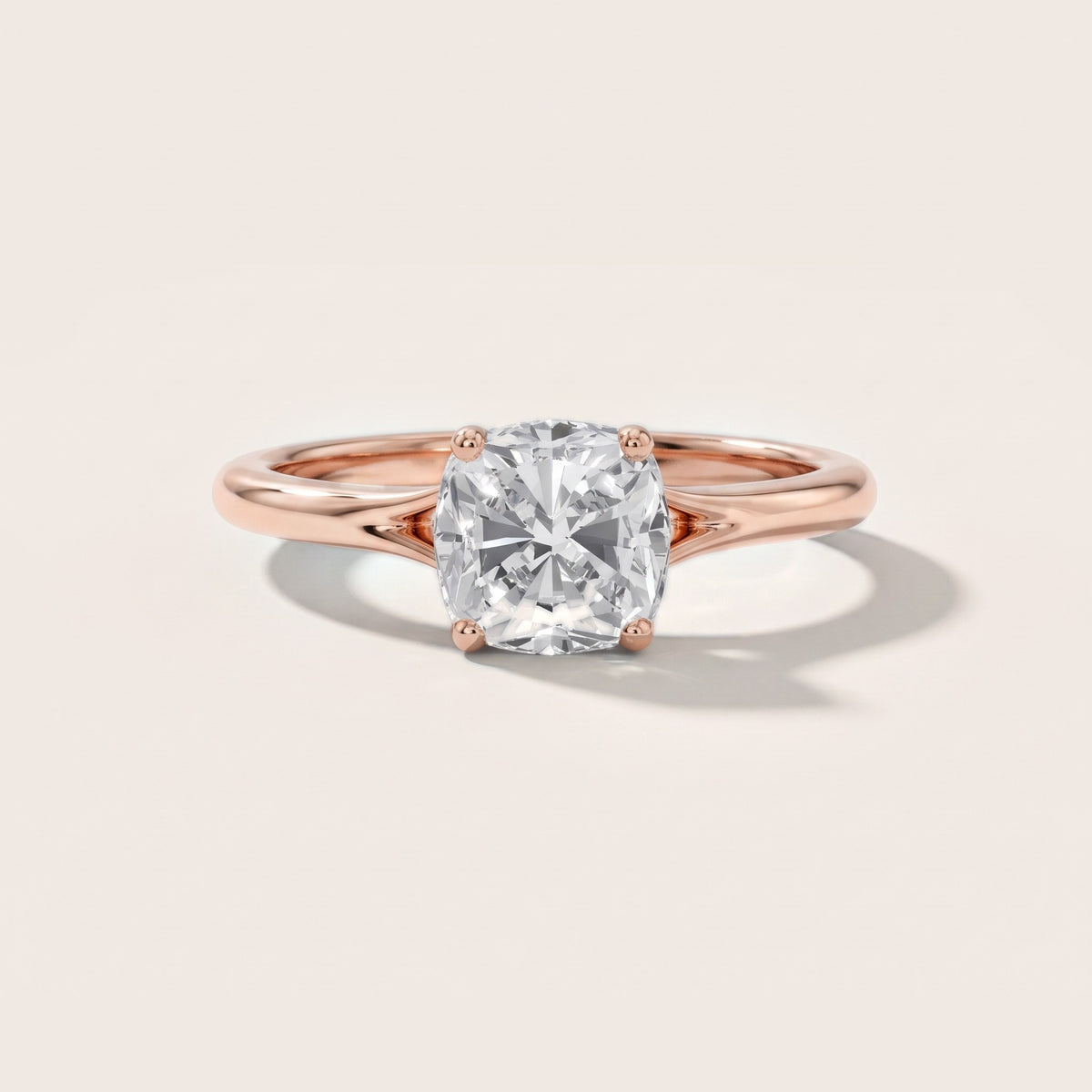 Melanie Solitaire Split Shank Cushion Diamond Engagement Ring in Rose Gold - front.jpg