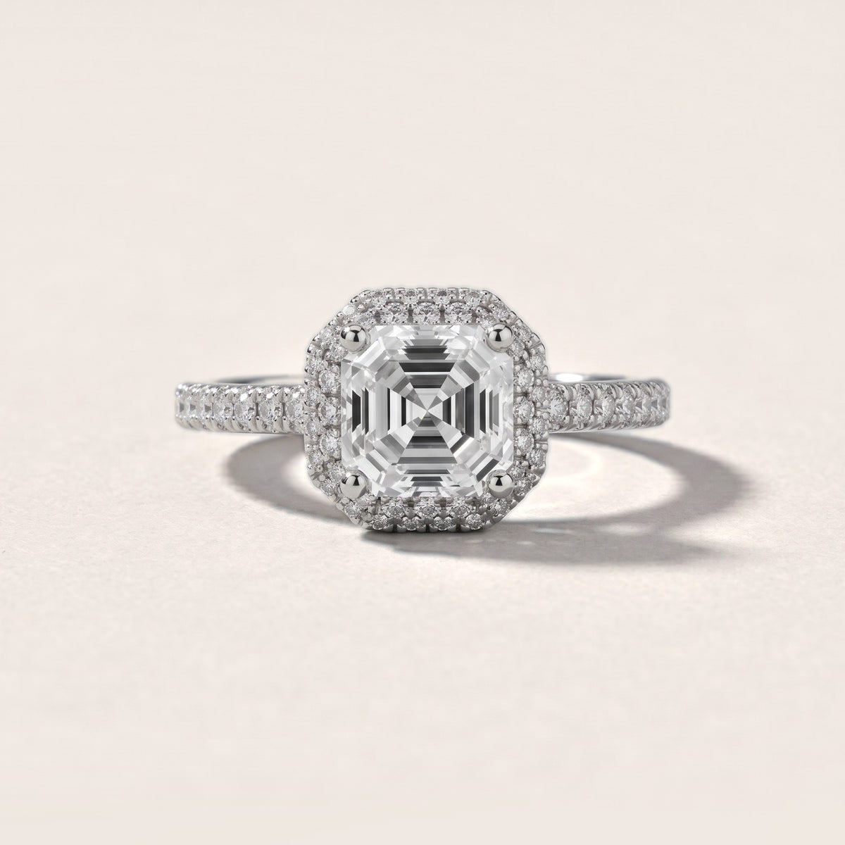 Fallon Halo Micropavé Asscher Diamond Engagement Ring in Silver - front.jpg