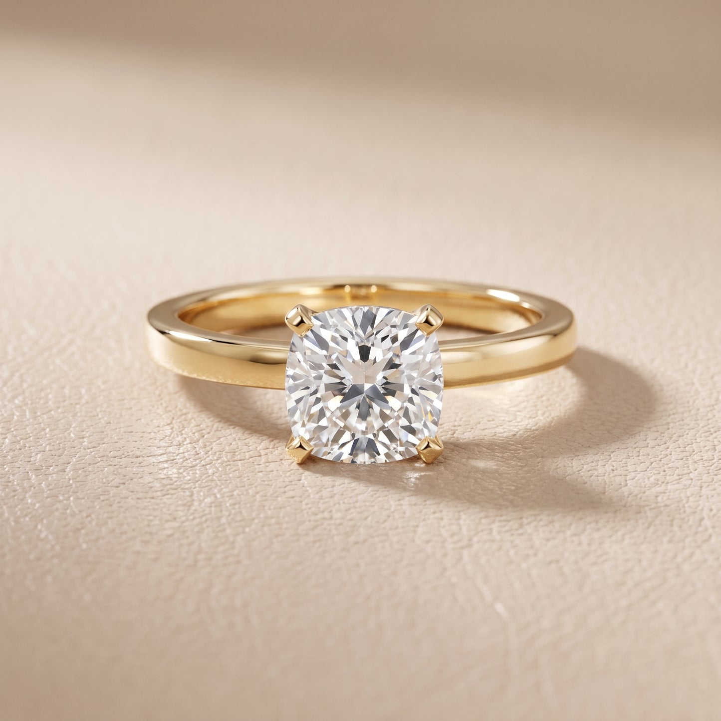 Liana Solitaire Claw Prong Cushion Diamond Engagement Ring in Yellow Gold - front.jpg