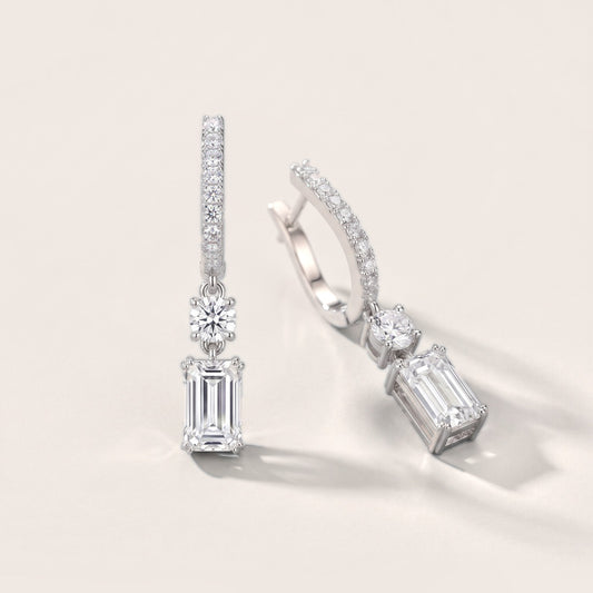 Luminous Huggie Emerald & Round Diamond Drop Earrings in White Gold [studio-20261024]