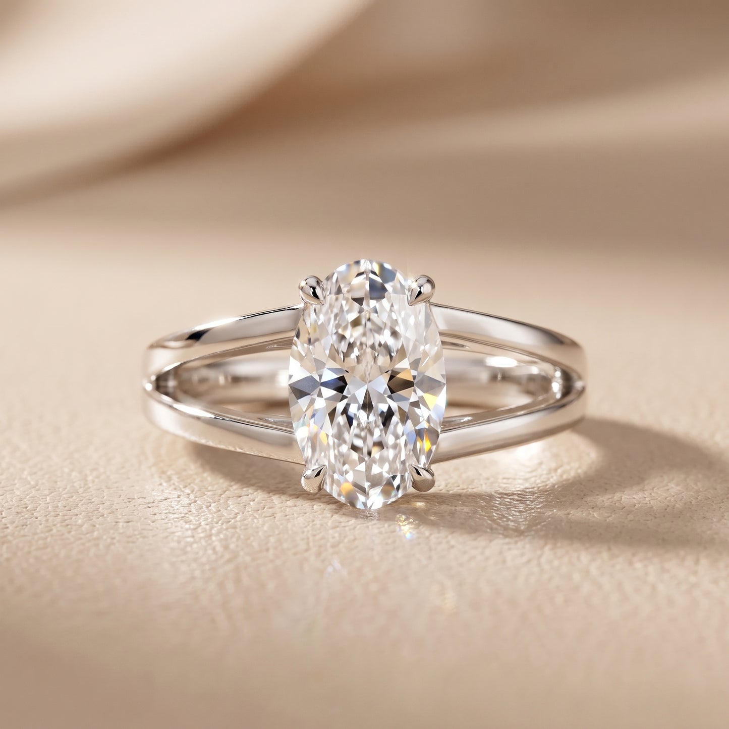 Giselle Solitaire Split Shank Oval Diamond Engagement Ring in White Gold - front.jpg