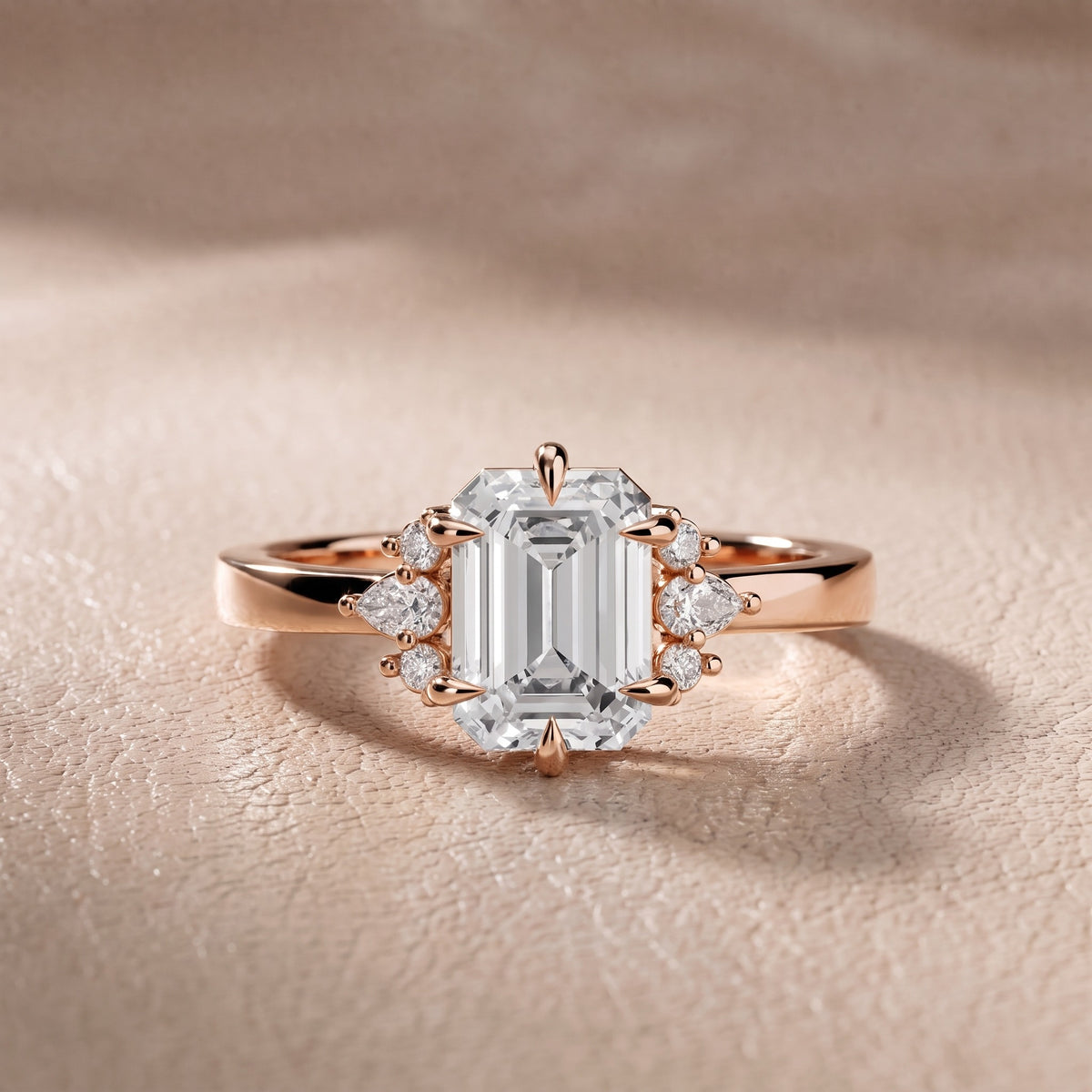 Josie Sidestone Emerald Diamond Engagement Ring in Rose Gold - front.jpg