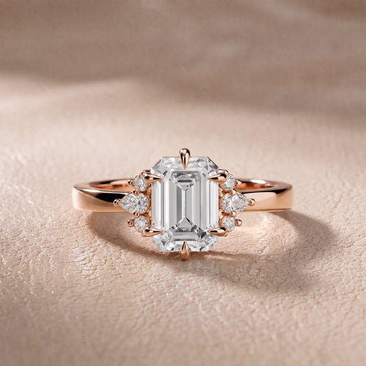 Josie Sidestone Emerald Diamond Engagement Ring in Rose Gold - front.jpg