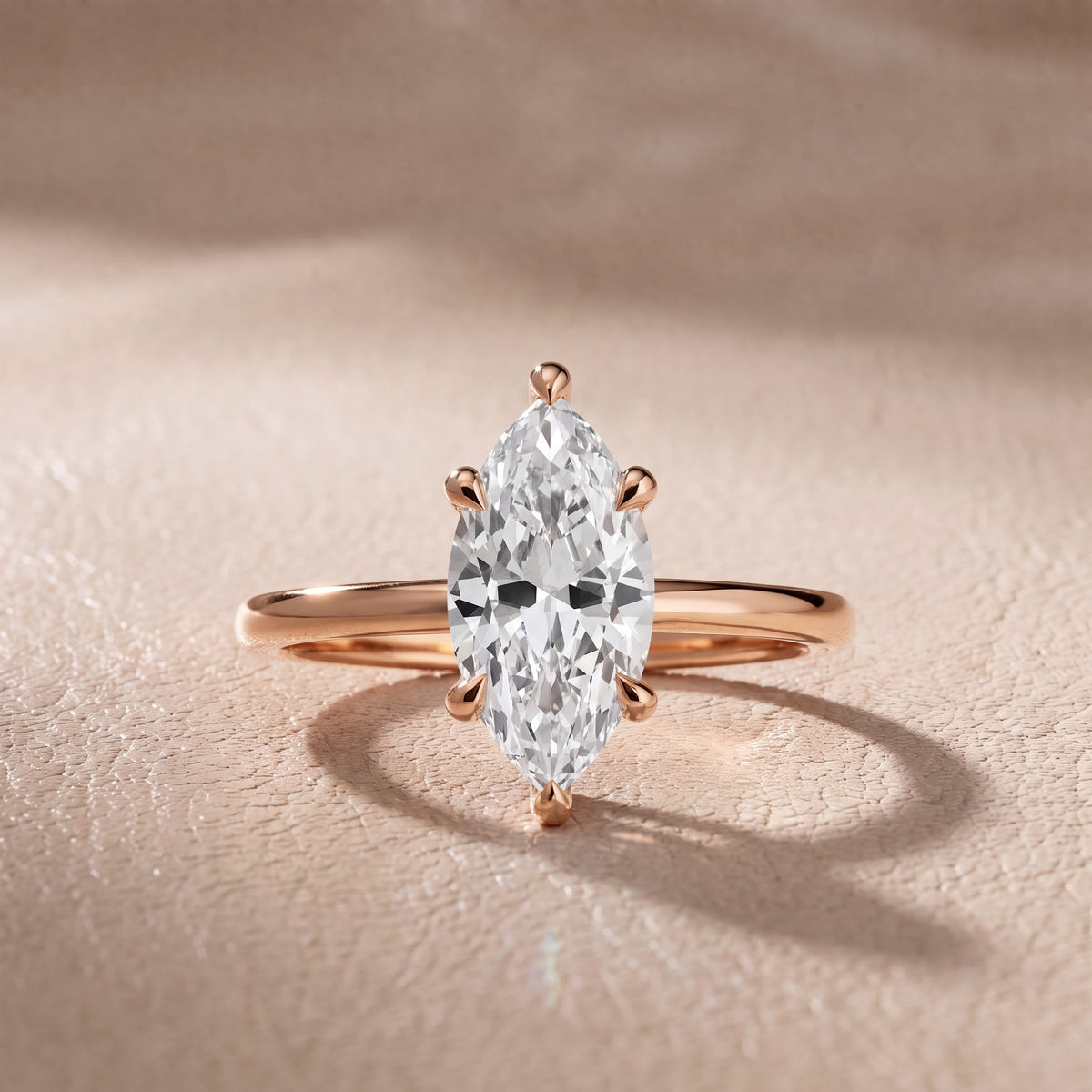Nella Petite Solitaire Marquise Diamond Engagement Ring in Rose Gold - front.jpg