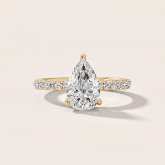 Thea Hidden Halo Pavé Pear Diamond Engagement Ring in Yellow Gold