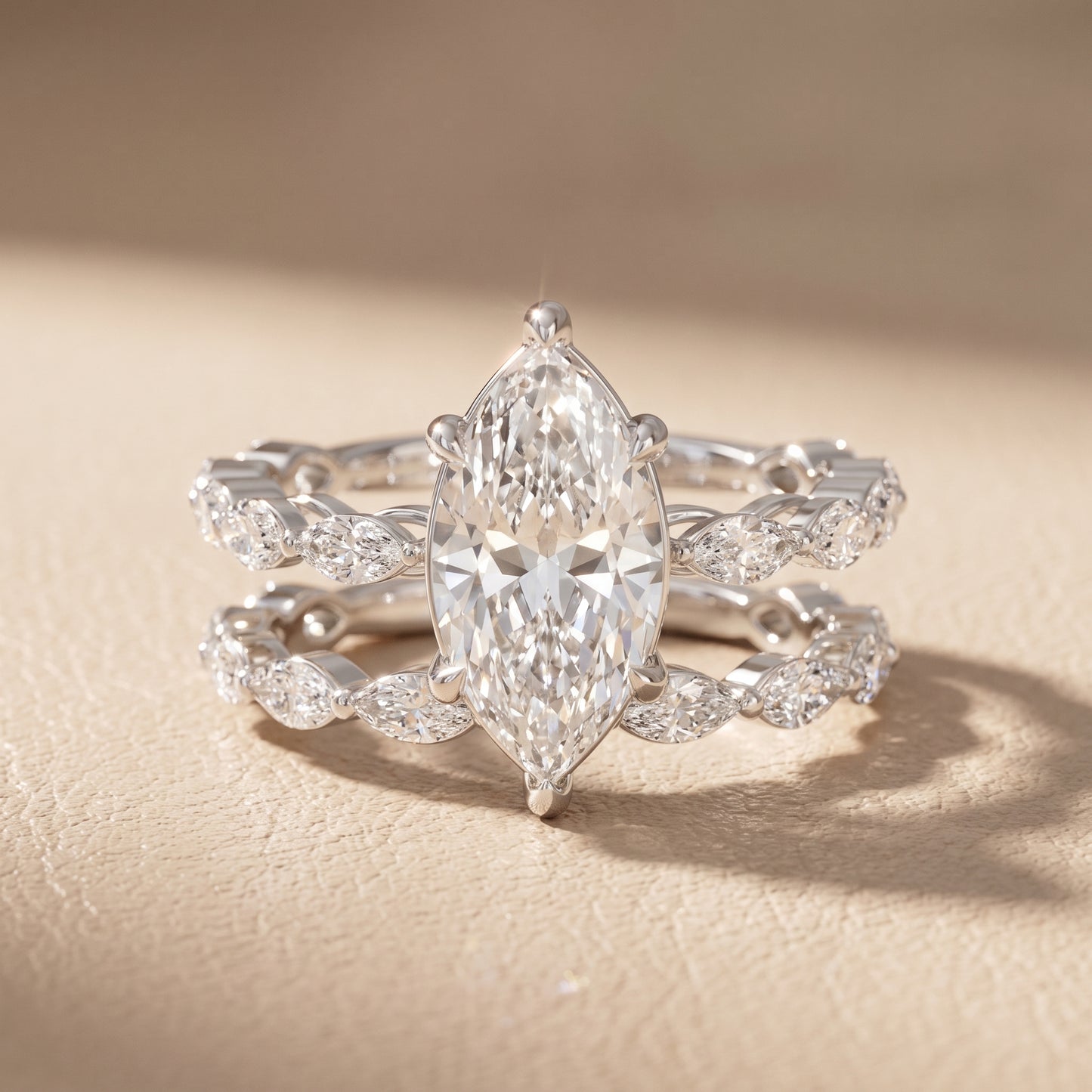 Elina Split Shank Marquise Accent Marquise Diamond Engagement Ring in Silver - front.jpg