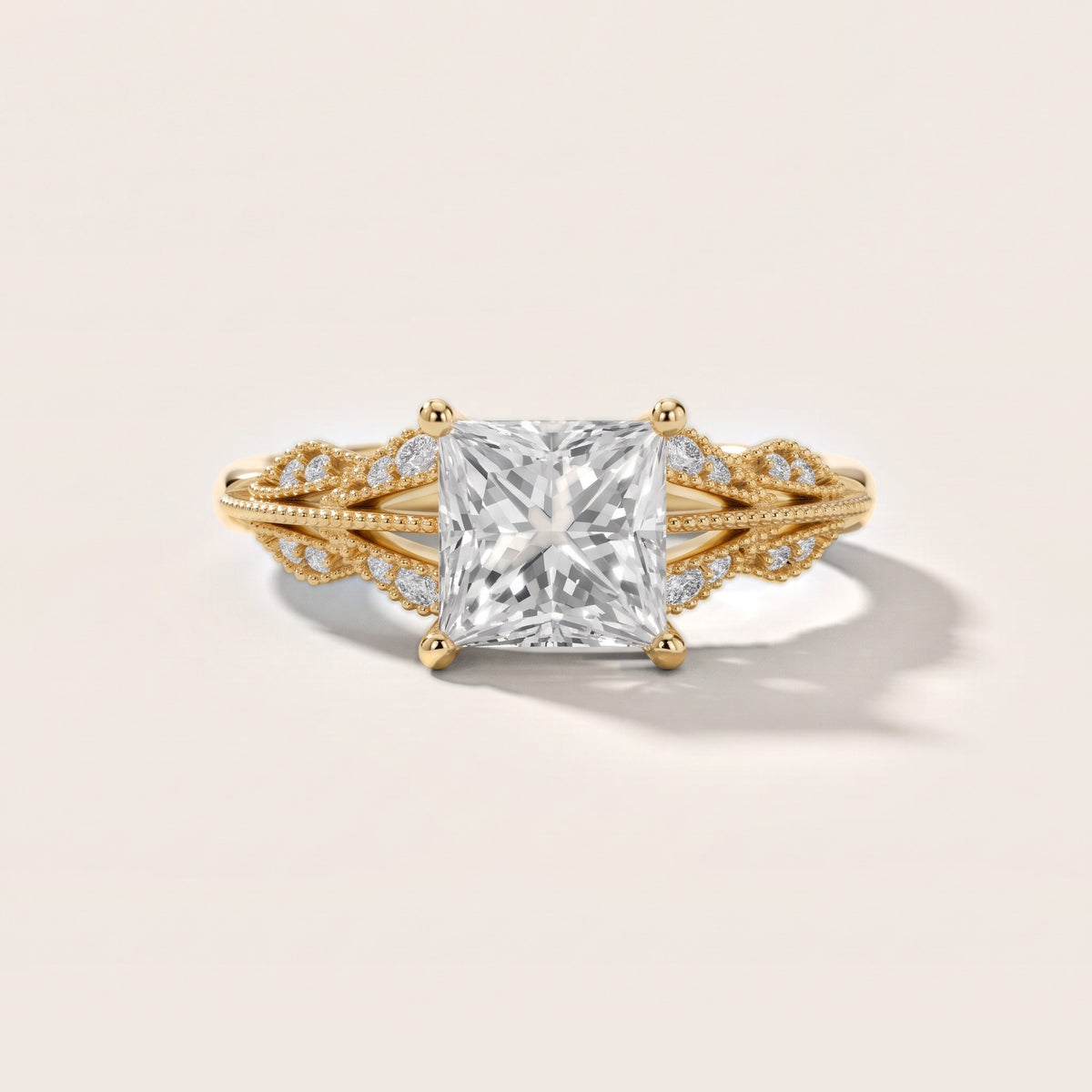 Maja Vintage Floral Princess Diamond Engagement Ring in Yellow Gold - front.jpg