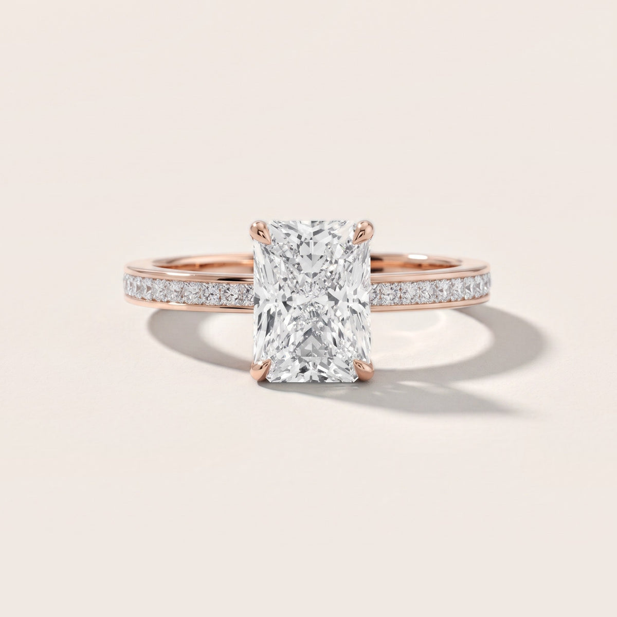 Freja Channel Set Radiant Diamond Engagement Ring in Rose Gold - front.jpg