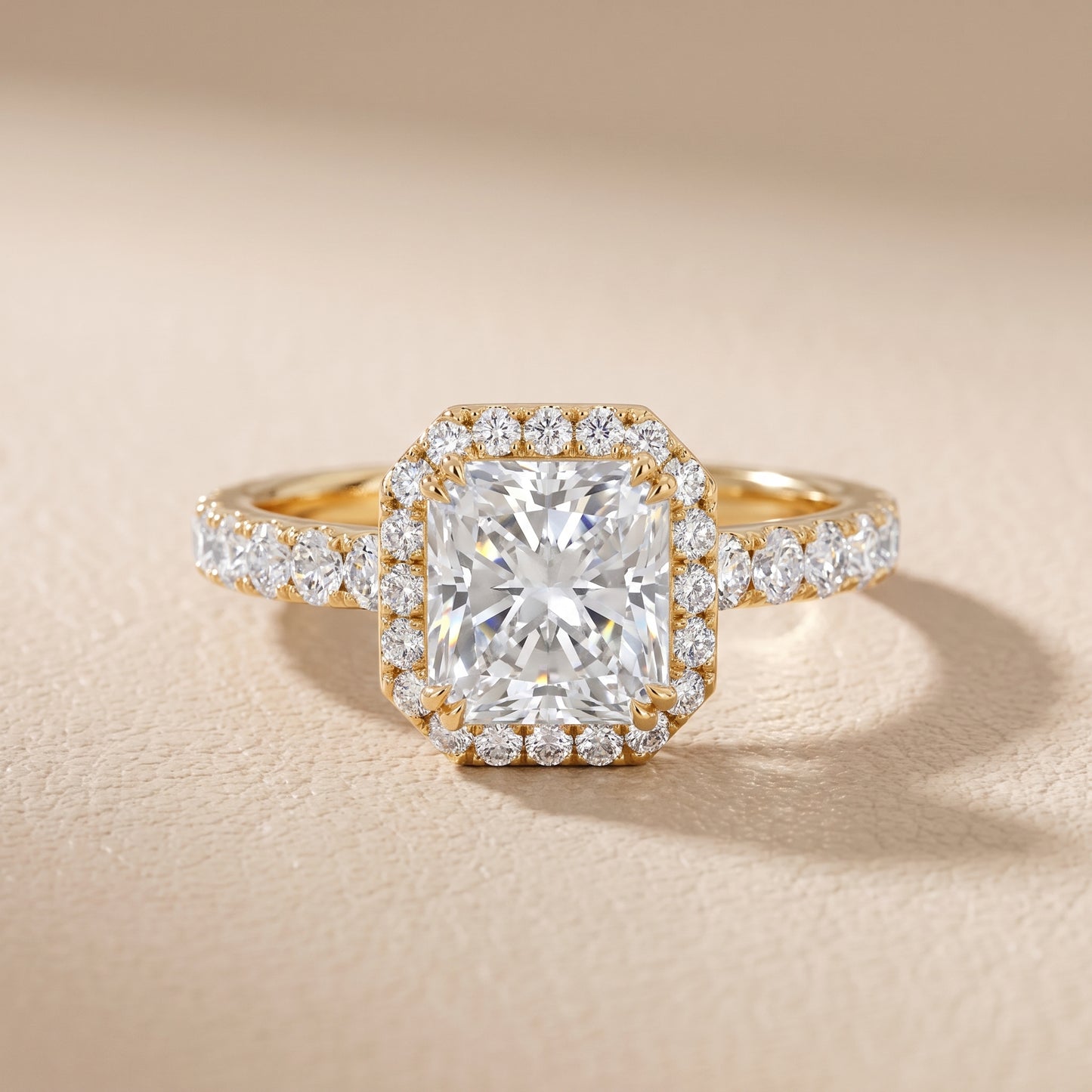 Chloe Halo Pavé Radiant Diamond Ring in Yellow Gold - front.jpg