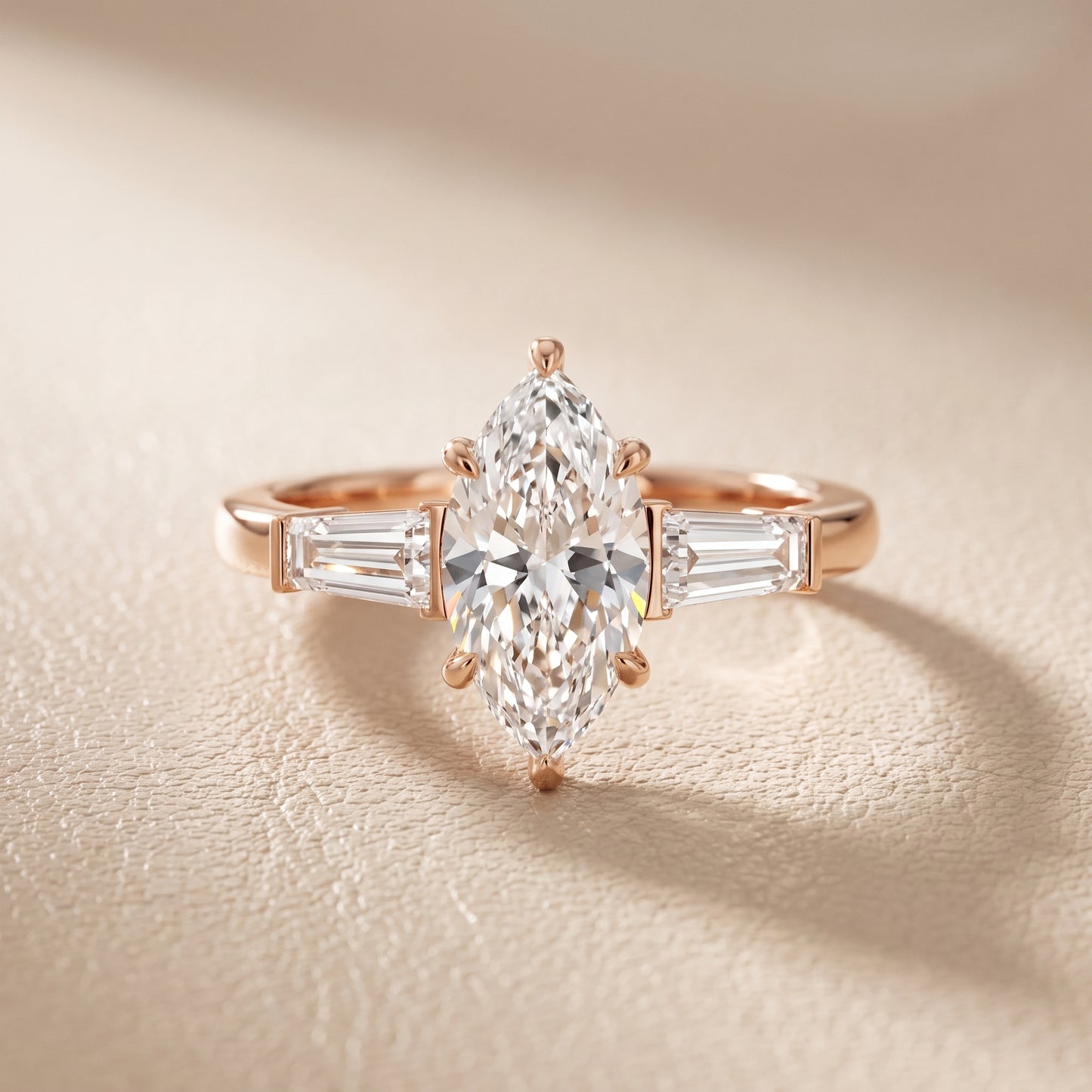 Zelda Tapered Baguette Marquise Diamond Engagement Ring in Rose Gold - front.jpg