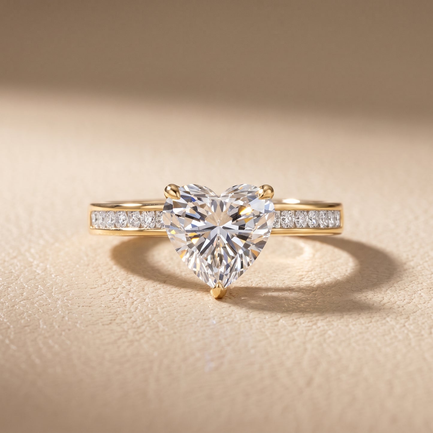Maren Sidestone Channel Set Heart Diamond Engagement Ring in Yellow Gold - front.jpg