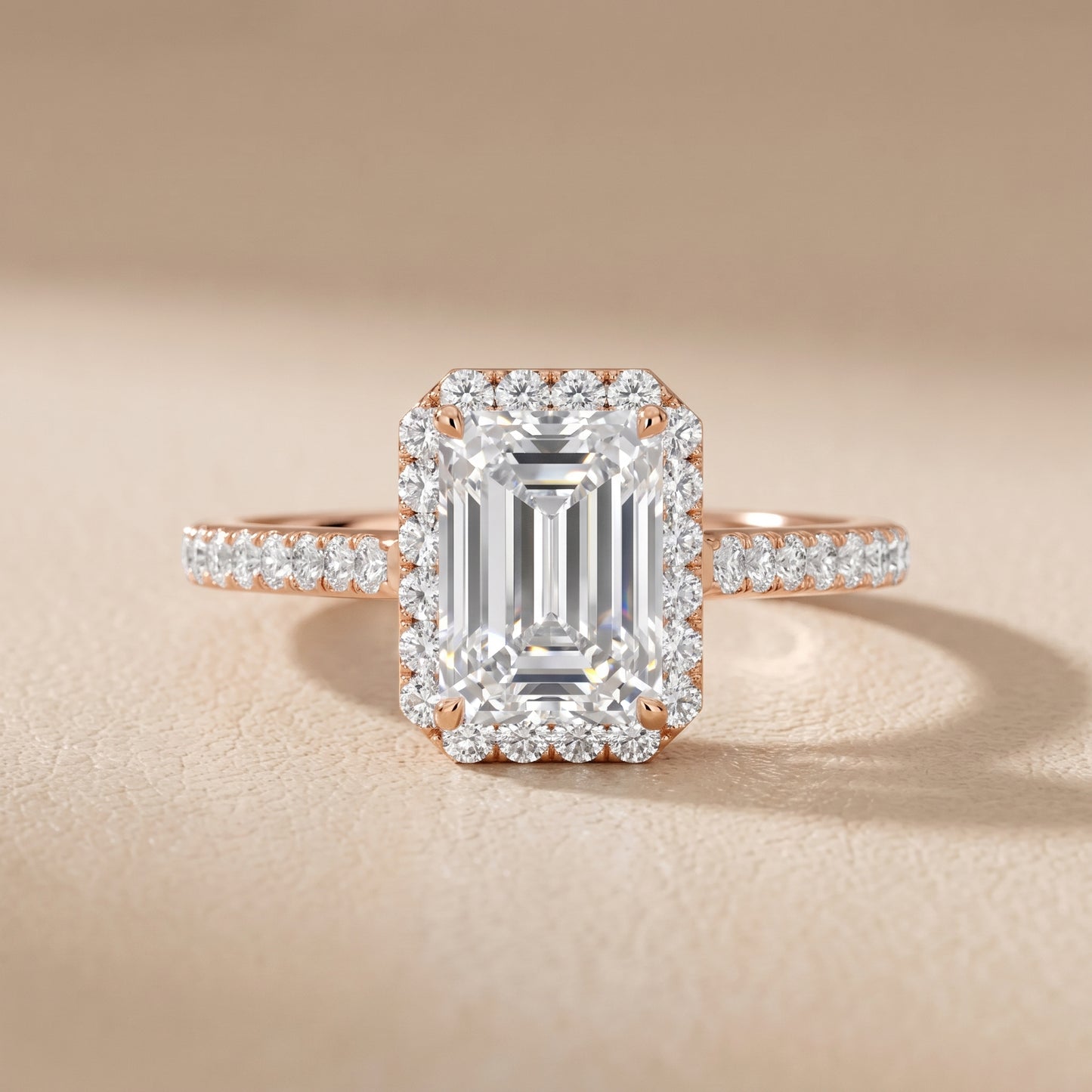 Willa Halo Micropavé Emerald Diamond Engagement Ring in Rose Gold - front.jpg