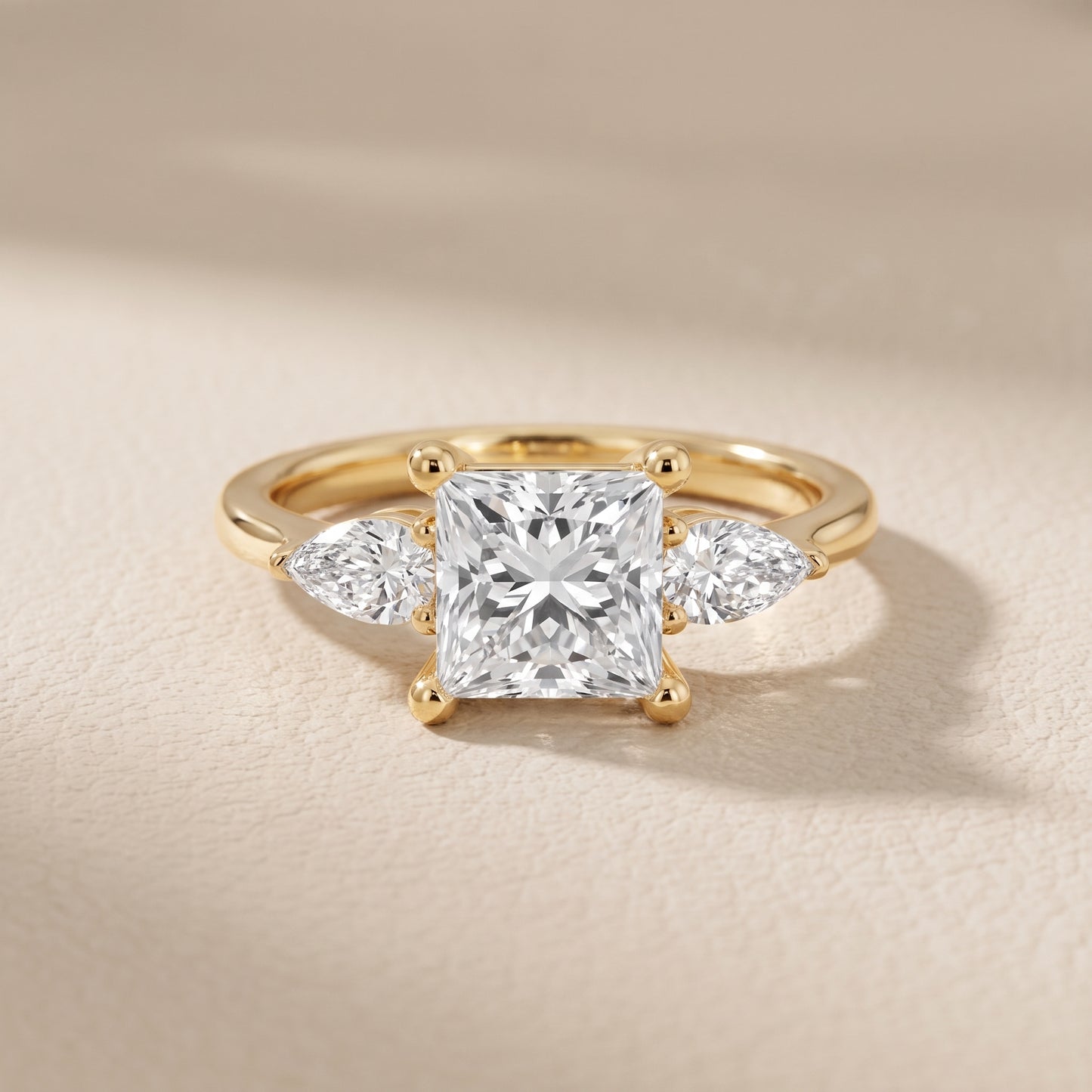 Faye Three-Stone Trellis Princess Diamond Ring in Yellow Gold - front.jpg