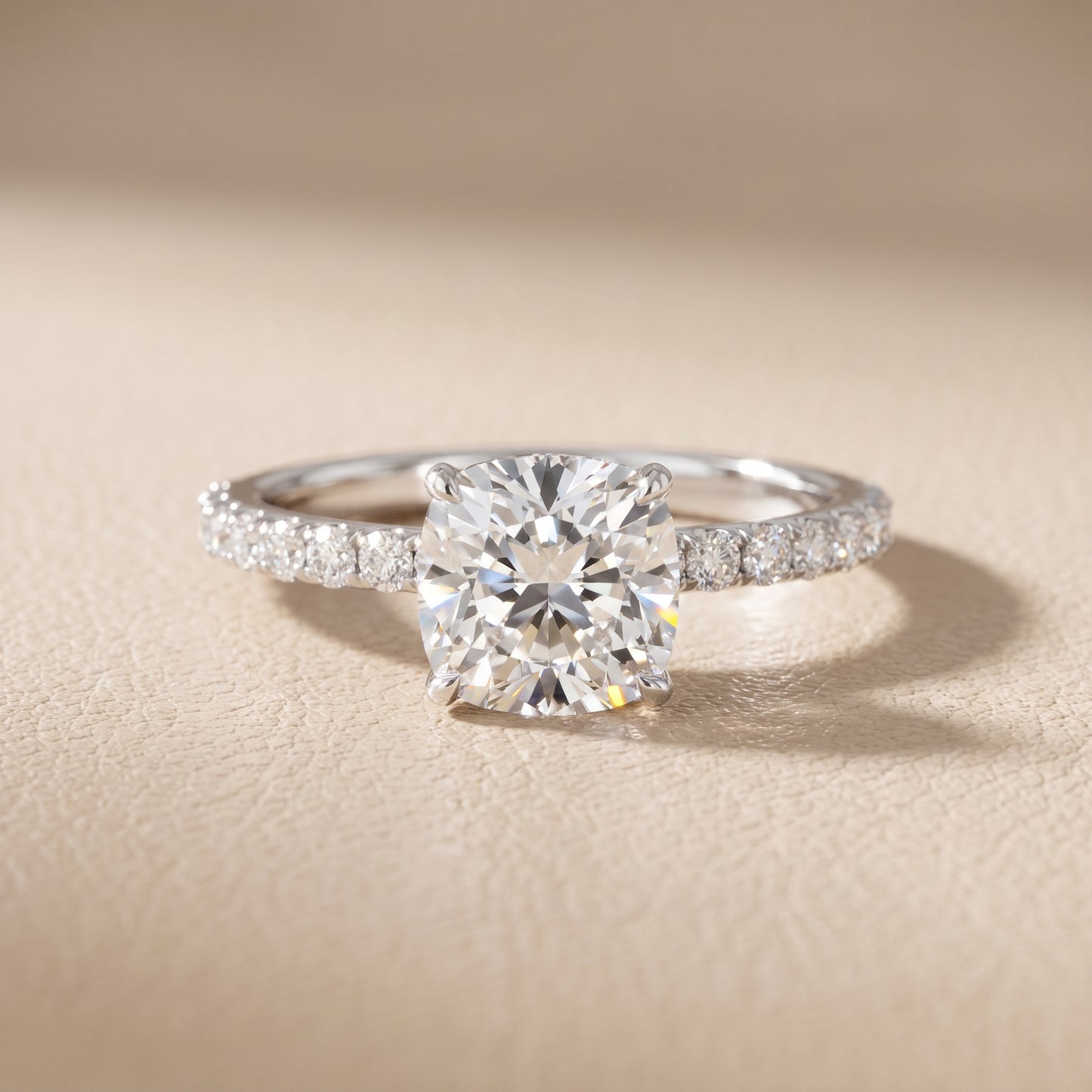 Juna French Pavé Solitaire Cushion Diamond Engagement Ring in Platinum - front.jpg
