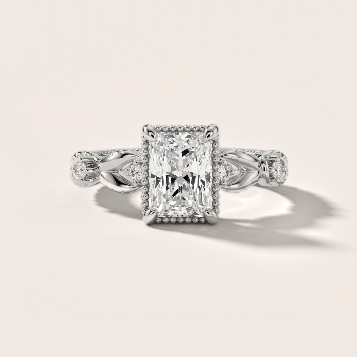 Pelham Vintage Leaf Radiant Diamond Engagement Ring in White Gold - front.jpg