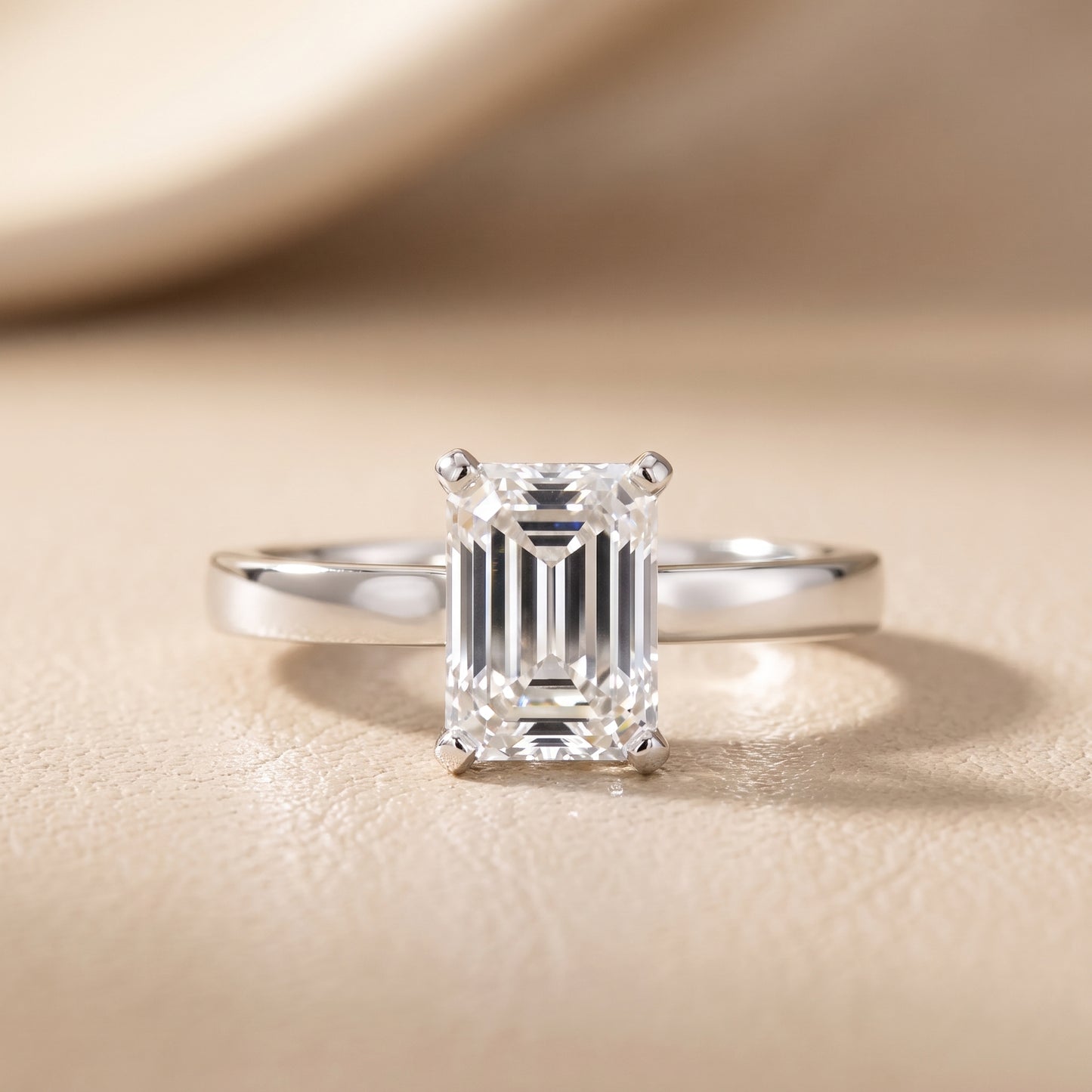 Delia Solitaire Emerald Diamond Engagement Ring in Silver - front.jpg