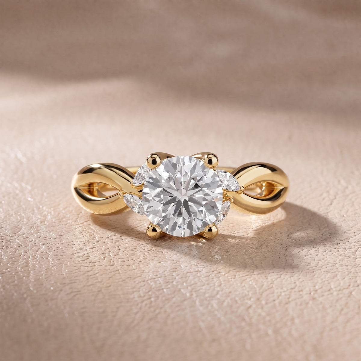 Luna Glow Twisted Round Diamond Engagement Ring in Yellow Gold - front.jpg