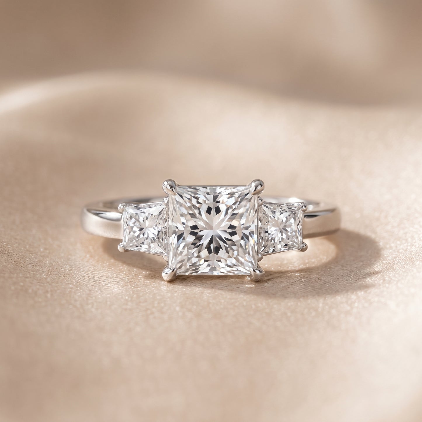 Selena Three-Stone Basket Princess Diamond Ring in White Gold - front.jpg