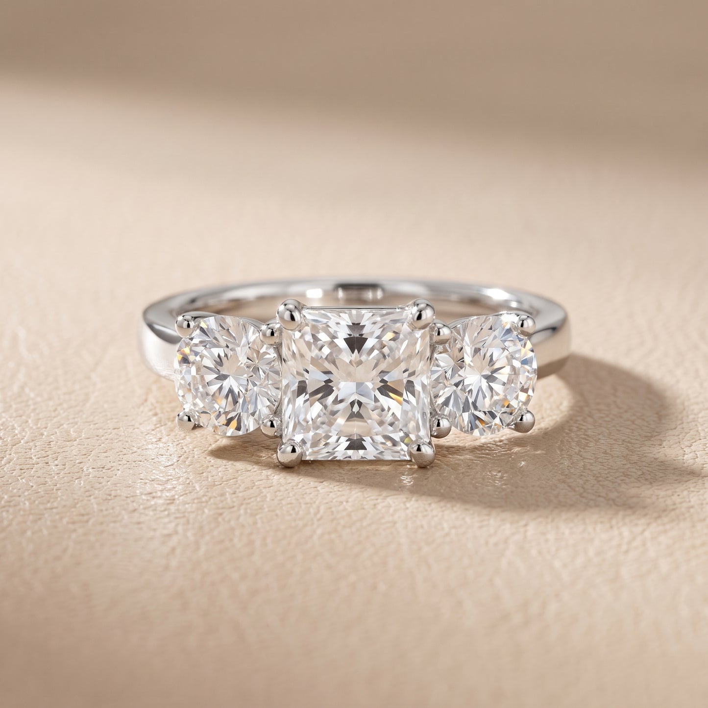Callie Three-Stone Trellis Radiant Diamond Engagement Ring in Silver - front.jpg