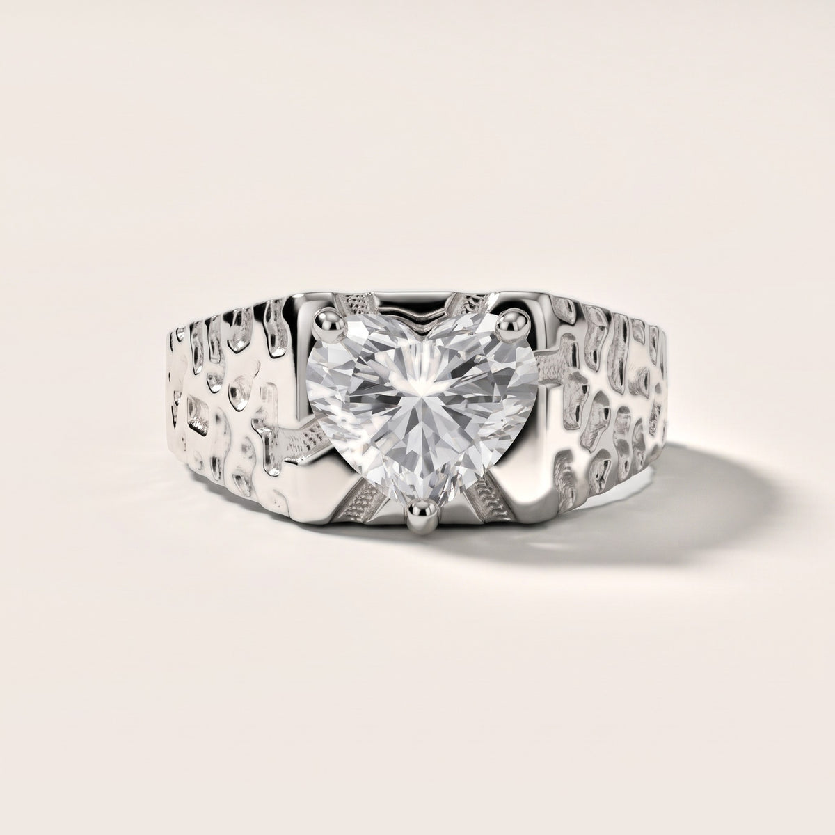 Erie Hammered Solitaire Heart Diamond Engagement Ring in Silver - front.jpg