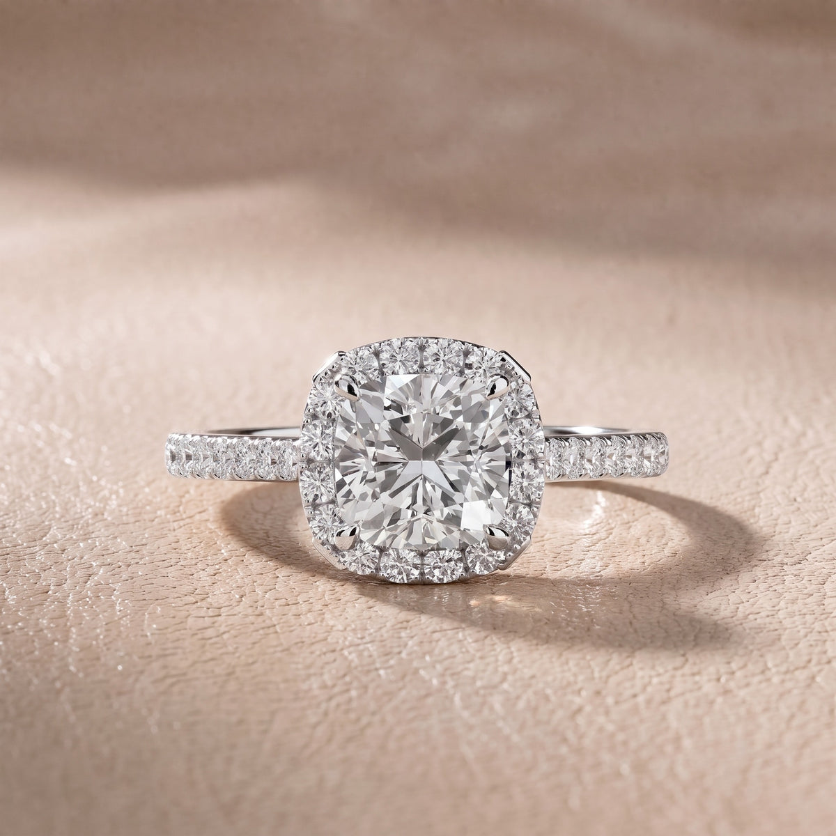 Alma Halo Pavé Cushion Diamond Engagement Ring in Silver - front.jpg