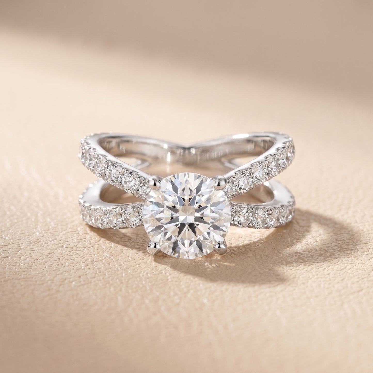 Lior Criss Cross Pavé Round Diamond Engagement Ring in Platinum - front.jpg