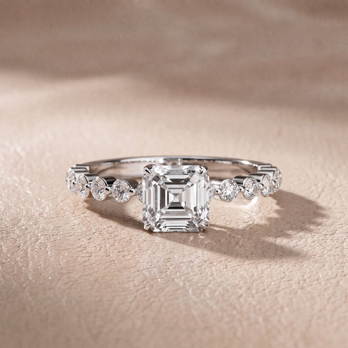 Eleanor Majesty Side Stone Asscher Diamond Engagement Ring in White Gold - front.jpg