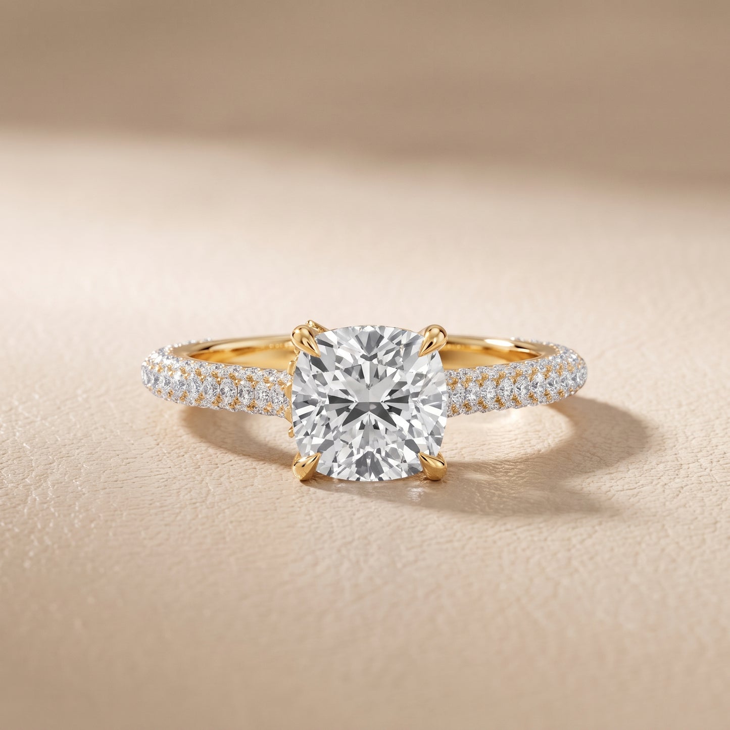Della Hidden Halo Pavé Cushion Diamond Engagement Ring in Yellow Gold - front.jpg