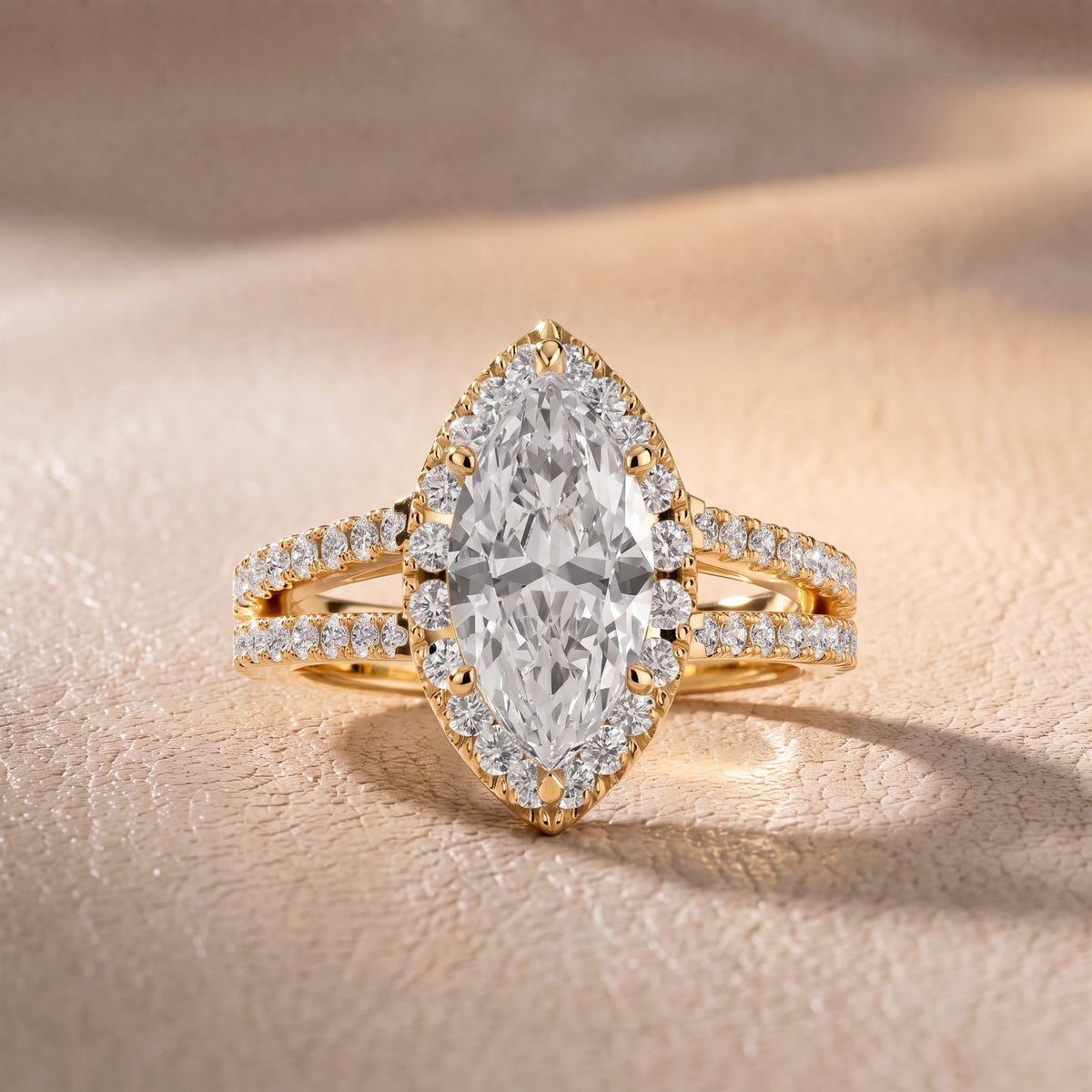 Kira Halo Split Shank Marquise Diamond Engagement Ring in Yellow Gold - front.jpg
