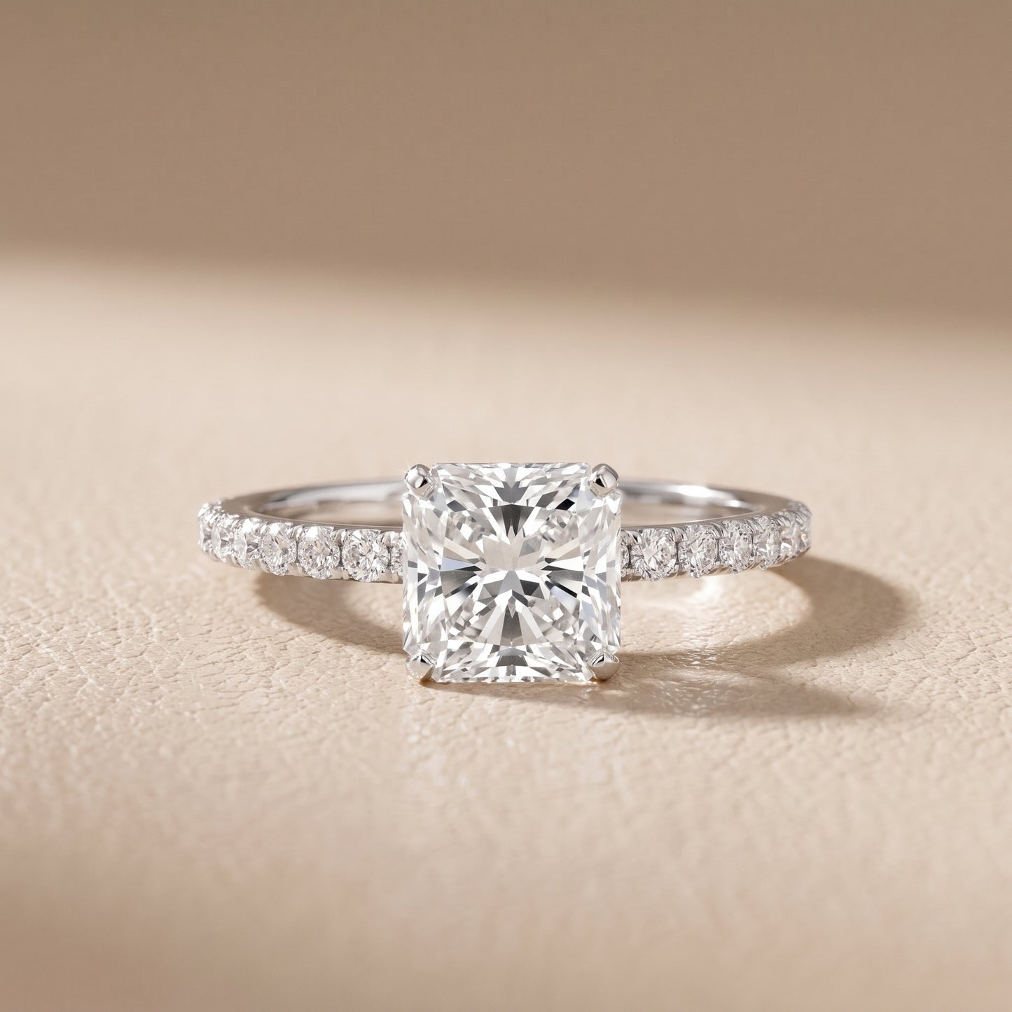Juna French Pavé Solitaire Radiant Diamond Engagement Ring in White Gold - front.jpg
