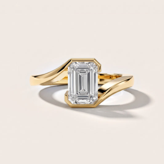 Frances Partial Bezel Bypass Emerald Diamond Engagement Ring in Yellow Gold