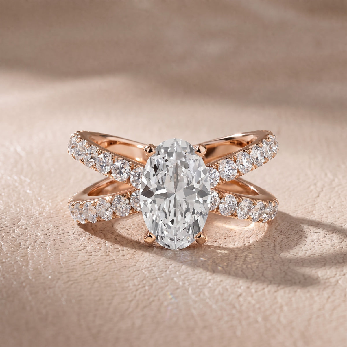 Ilaria Criss Cross Pavé Oval Diamond Engagement Ring in Rose Gold - front.jpg