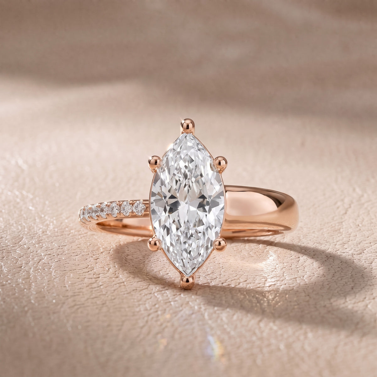 Rosie Solitaire Basket Marquise Diamond Engagement Ring in Rose Gold - front.jpg