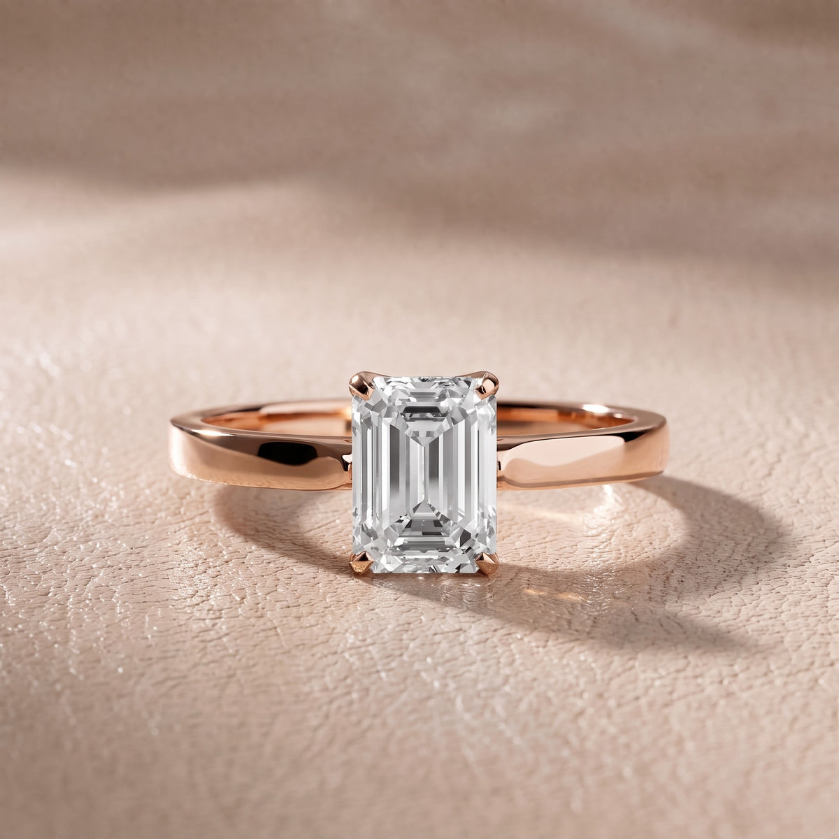 Isabella Bloom Solitaire Emerald Diamond Engagement Ring in Rose Gold - front.jpg