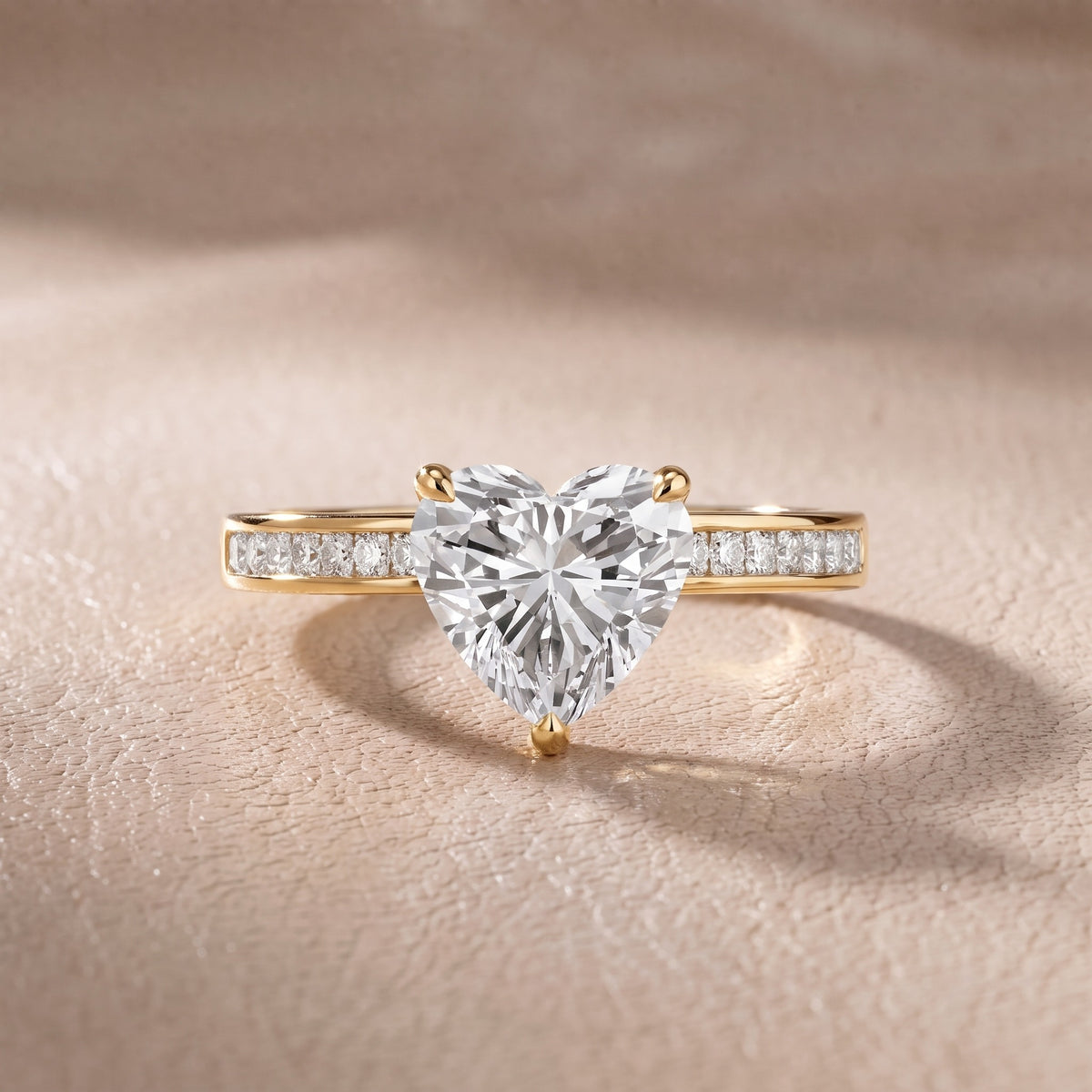 Maren Sidestone Channel Set Heart Diamond Engagement Ring in Yellow Gold - front.jpg